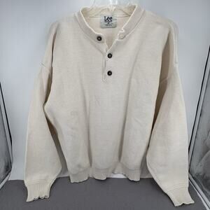 Vintage Lee Sport Sweater Mens XLarge White Made USA Knit Pullover Crewneck 90s